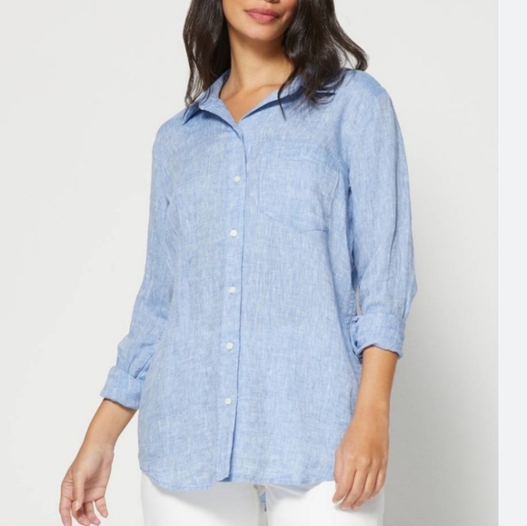 St. Tropez West 100% Linen relax shirt size Large - Picture 8 of 9